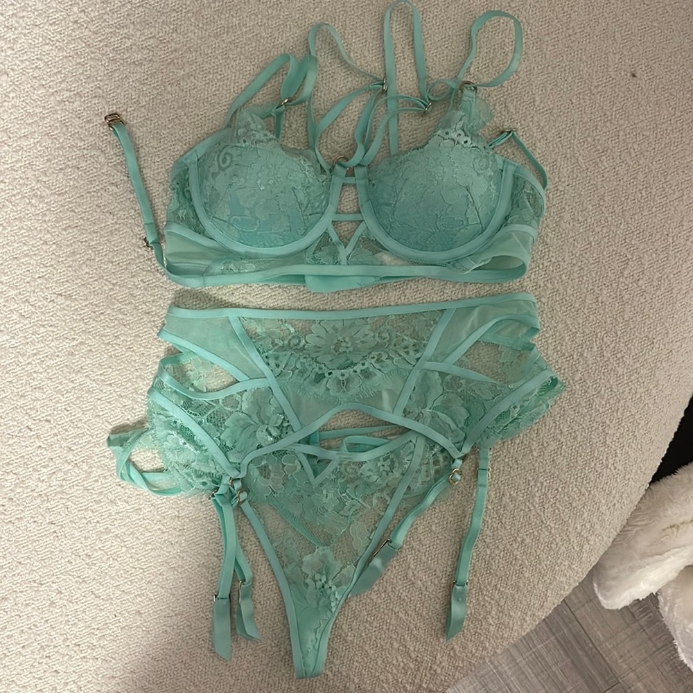 Honey birdette three piece set worn once for photos (garter not worn in photos)